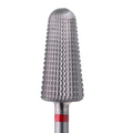 Broca de carburo volcán roja para torno de uñas profesional. Herramienta de alta precisión con estriado fino para acabados suaves, compatible con rotación hacia la derecha e izquierda.