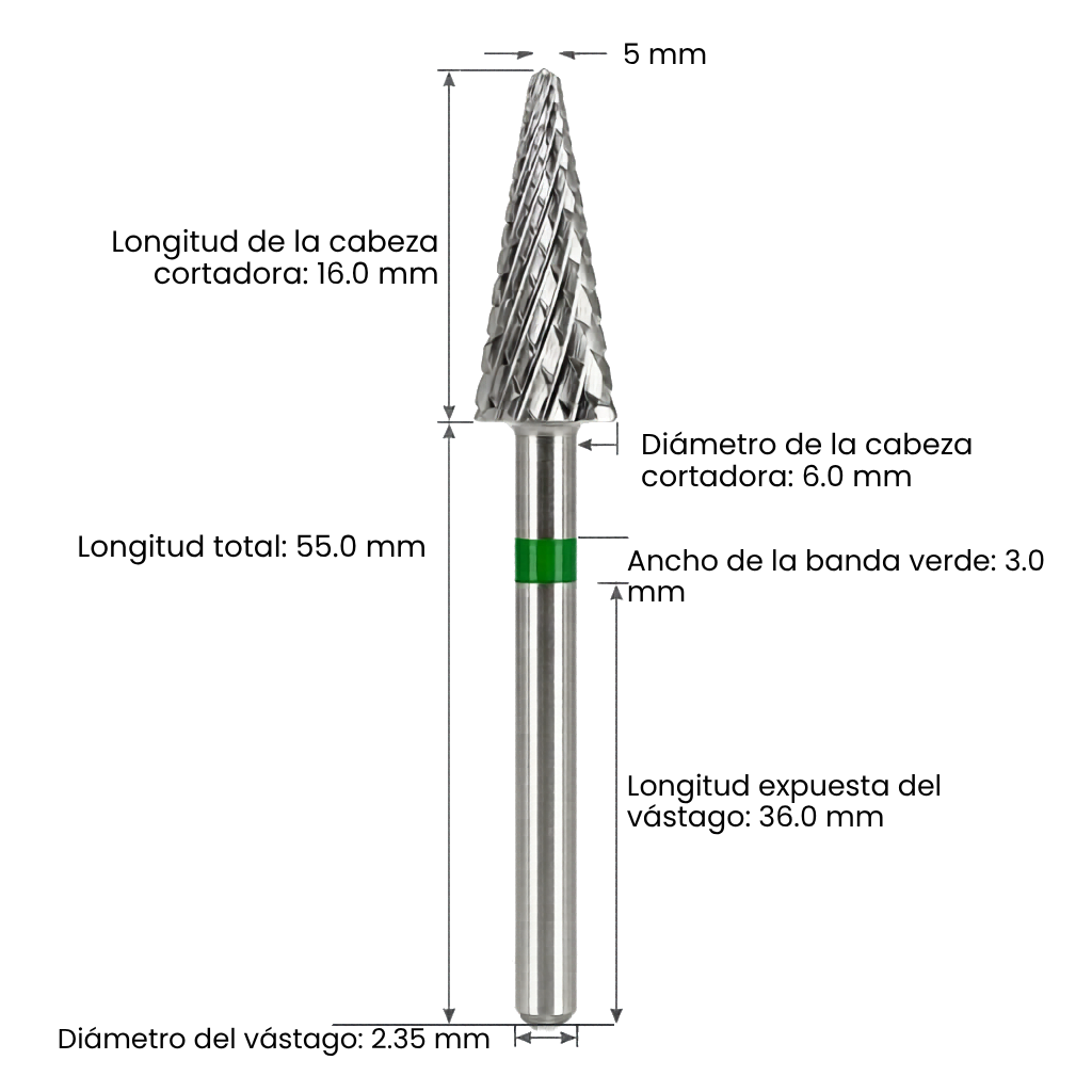Broca Cónica de Carburo Tungsteno - Verde (Corte Fuerte)