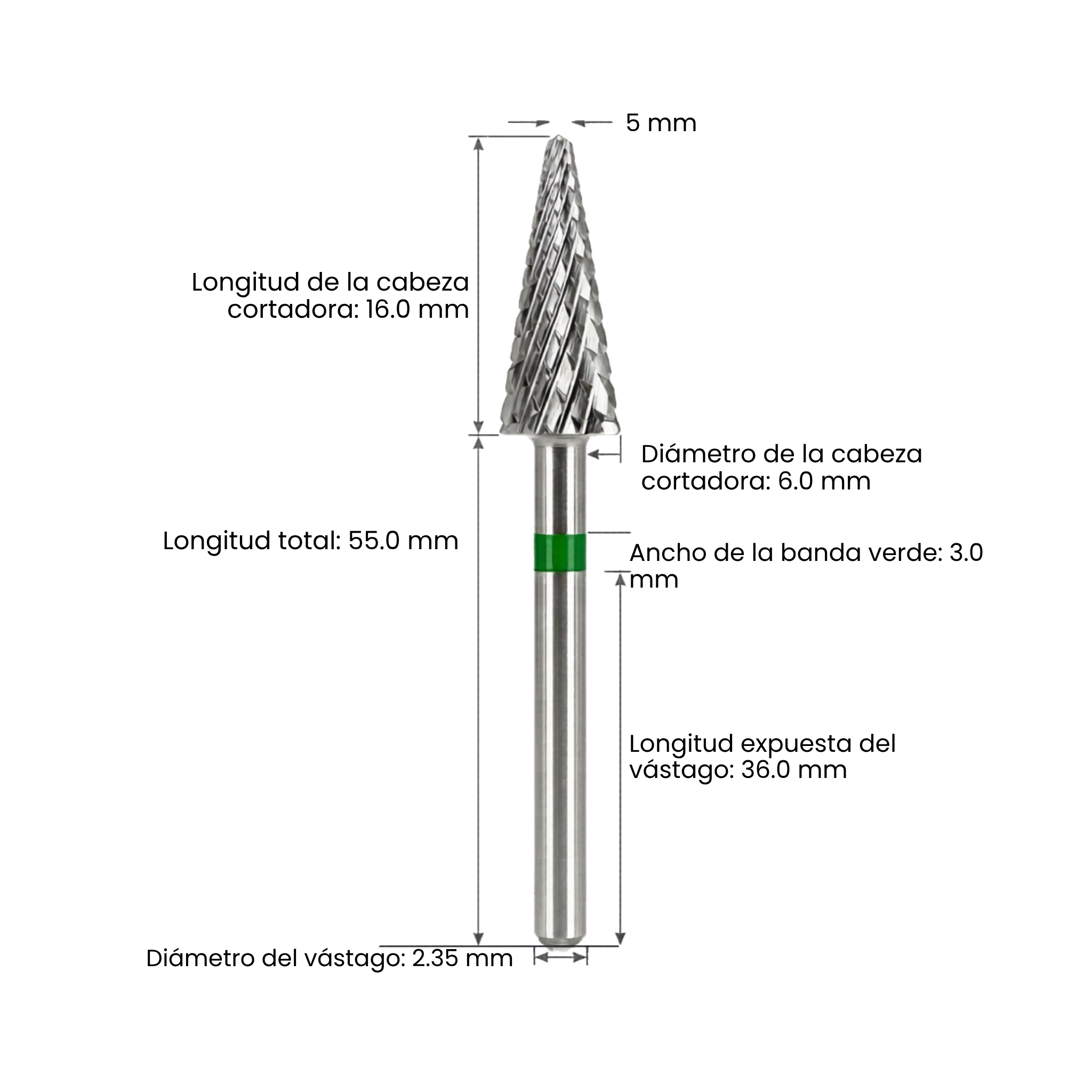 Broca Cónica de Carburo Tungsteno - Verde (Corte Fuerte)
